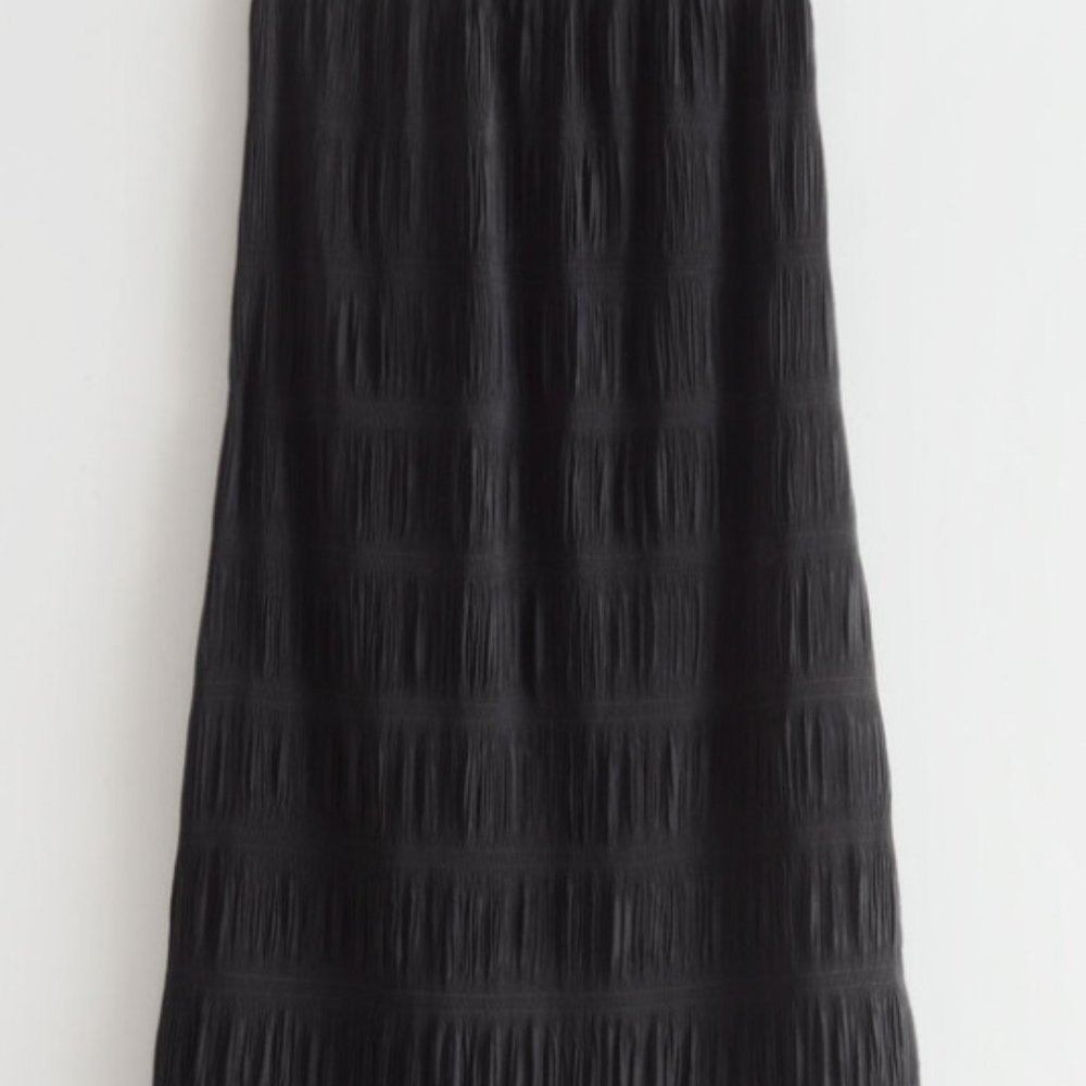 & Other Stories Black Laser Cut Midi Skirt